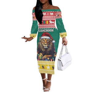 Cameroon Christmas Off The Shoulder Long Sleeve Dress Lion African Santa