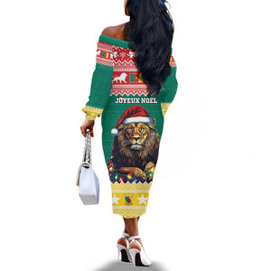 Cameroon Christmas Off The Shoulder Long Sleeve Dress Lion African Santa