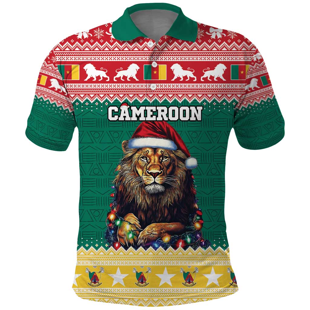 Cameroon Christmas Polo Shirt Lion African Santa