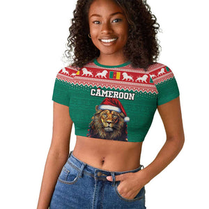 Cameroon Christmas Raglan Cropped T shirt Lion African Santa