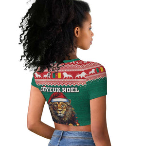 Cameroon Christmas Raglan Cropped T shirt Lion African Santa