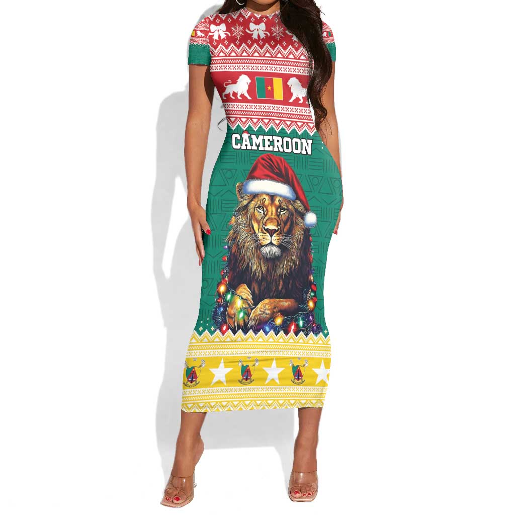 Cameroon Christmas Short Sleeve Bodycon Dress Lion African Santa