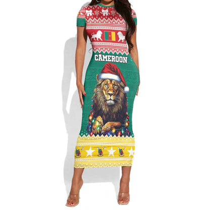 Cameroon Christmas Short Sleeve Bodycon Dress Lion African Santa LT15