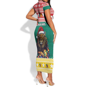 Cameroon Christmas Short Sleeve Bodycon Dress Lion African Santa