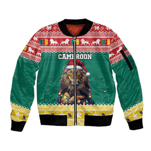 Cameroon Christmas Sleeve Zip Bomber Jacket Lion African Santa