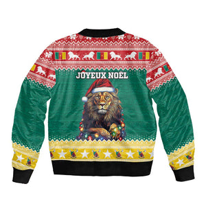 Cameroon Christmas Sleeve Zip Bomber Jacket Lion African Santa