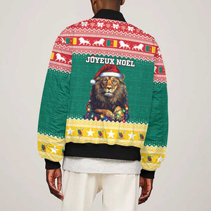 Cameroon Christmas Sleeve Zip Bomber Jacket Lion African Santa