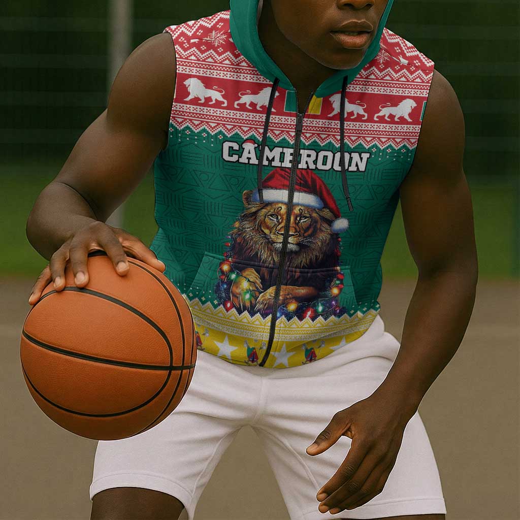 Cameroon Christmas Sleeveless Zip Hoodie Lion African Santa - African Pride