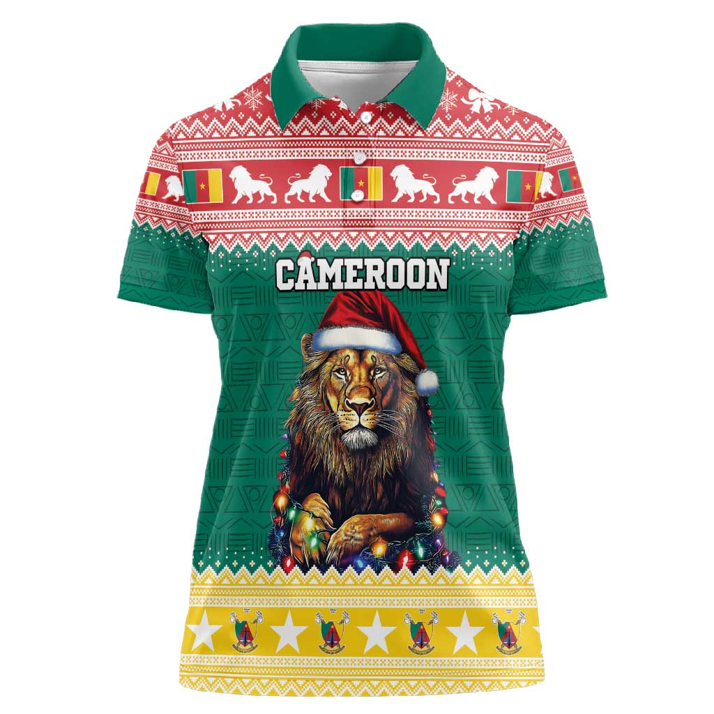 Cameroon Christmas Women Polo Shirt Lion African Santa