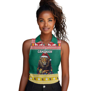 Cameroon Christmas Women Sleeveless Polo Shirt Lion African Santa