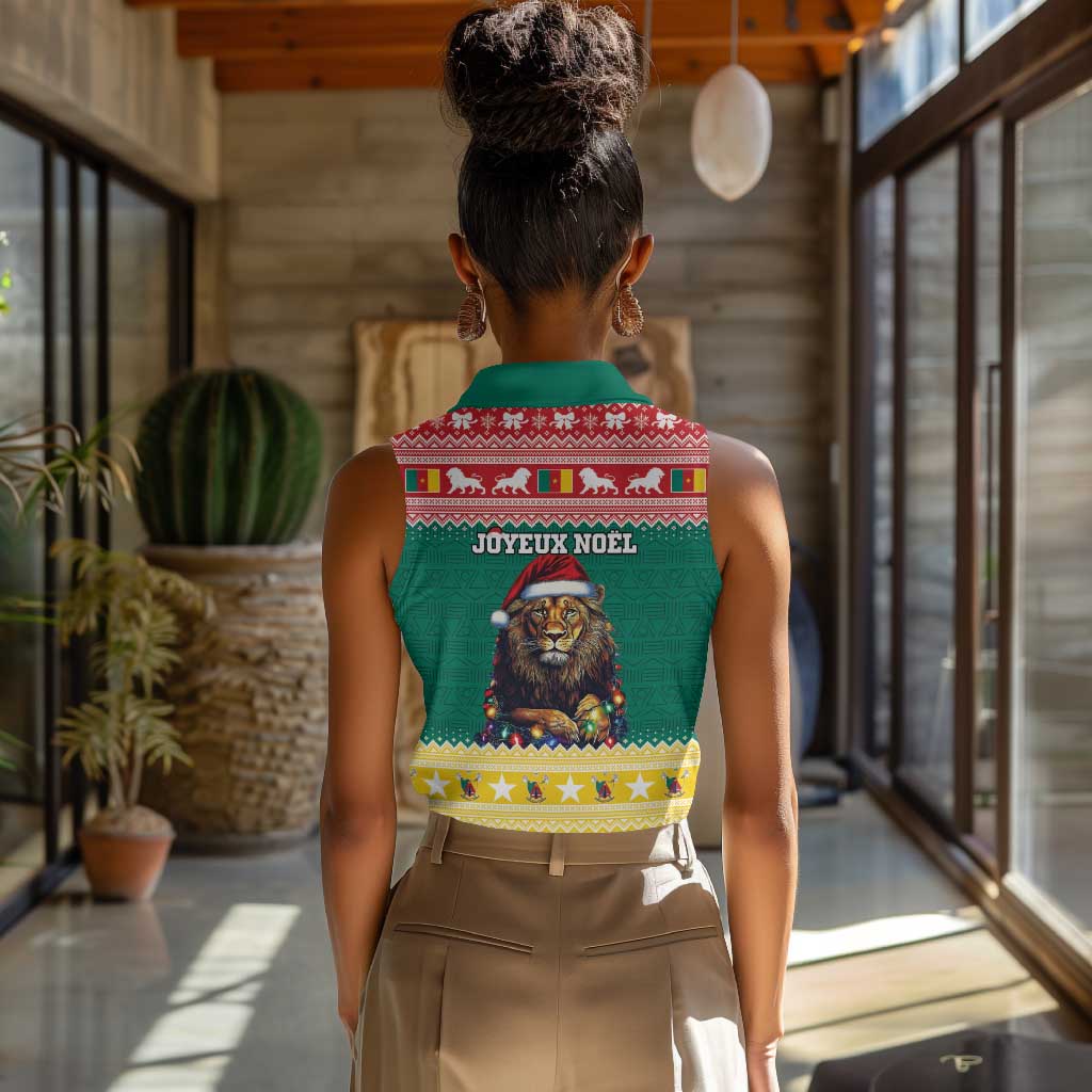 Cameroon Christmas Women Sleeveless Polo Shirt Lion African Santa