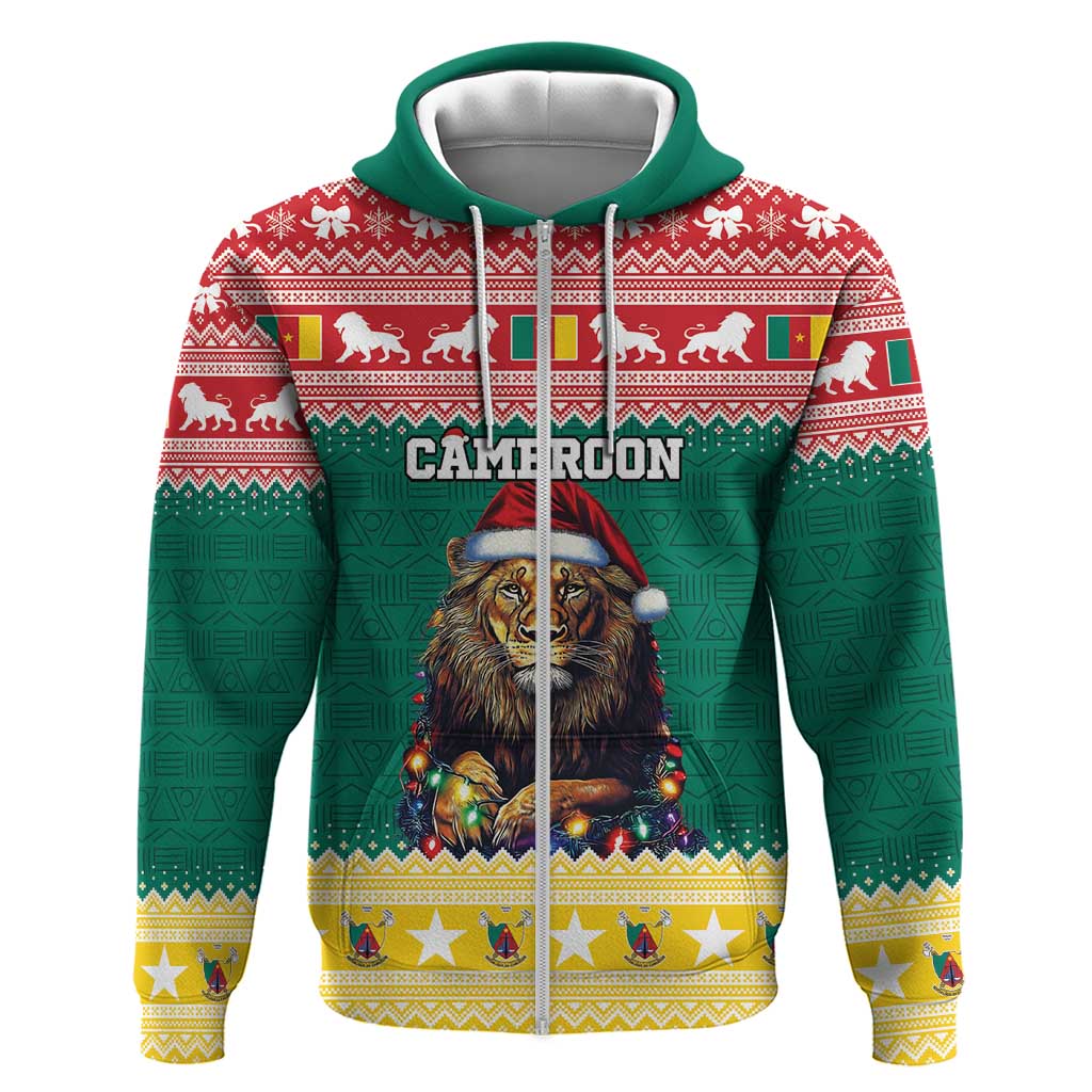 Cameroon Christmas Zip Hoodie Lion African Santa