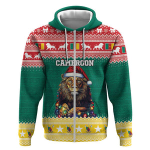 Cameroon Christmas Zip Hoodie Lion African Santa