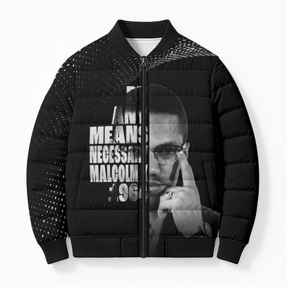 Malcolm X El-Hajj Malik El-Shabazz Bomber Puffer Jacket By Any Means Necessary