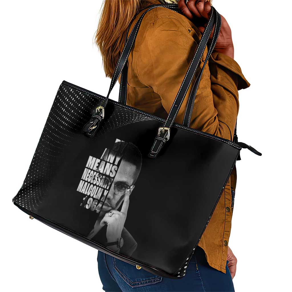 African America Heroes Malcolm X Leather Tote Bag By Any Means Necessary - African Pride
