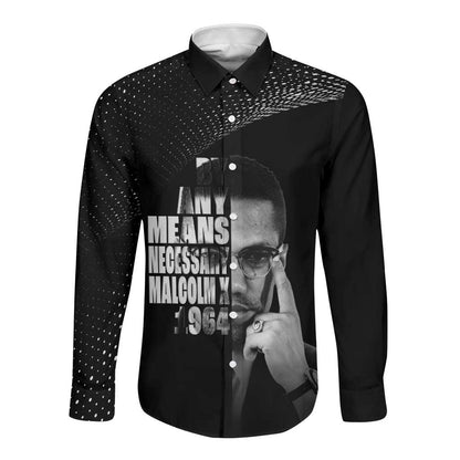 African America Heroes Malcolm X Long Sleeve Button Shirt By Any Means Necessary - African Pride