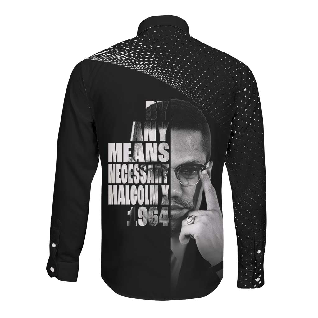 African America Heroes Malcolm X Long Sleeve Button Shirt By Any Means Necessary - African Pride