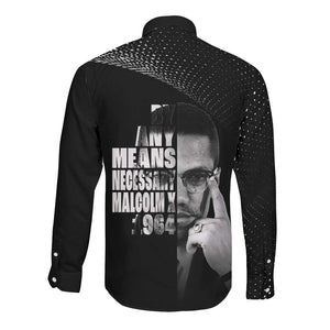 African America Heroes Malcolm X Long Sleeve Button Shirt By Any Means Necessary - African Pride