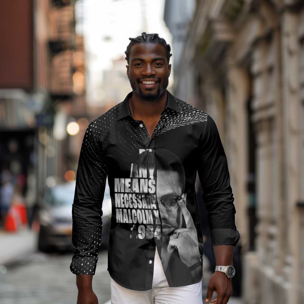 African America Heroes Malcolm X Long Sleeve Button Shirt By Any Means Necessary - African Pride