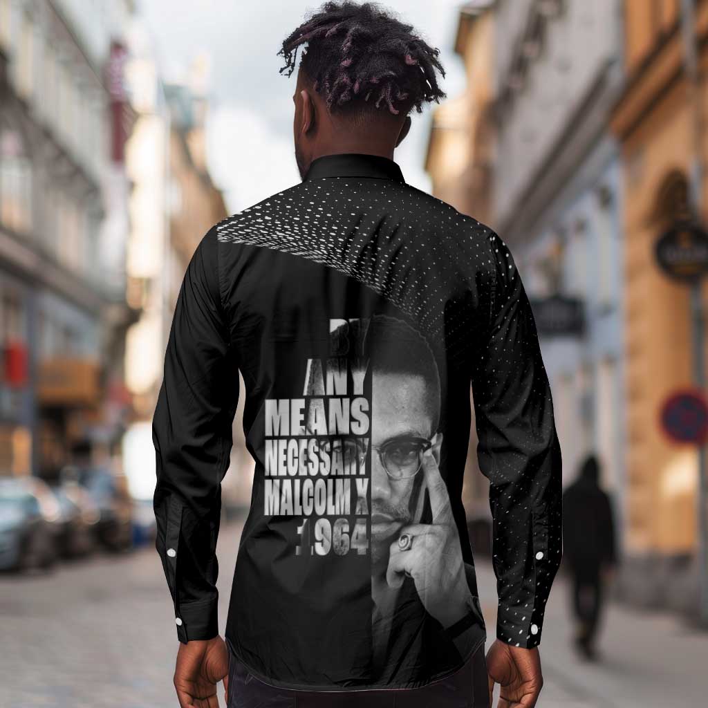 African America Heroes Malcolm X Long Sleeve Button Shirt By Any Means Necessary - African Pride