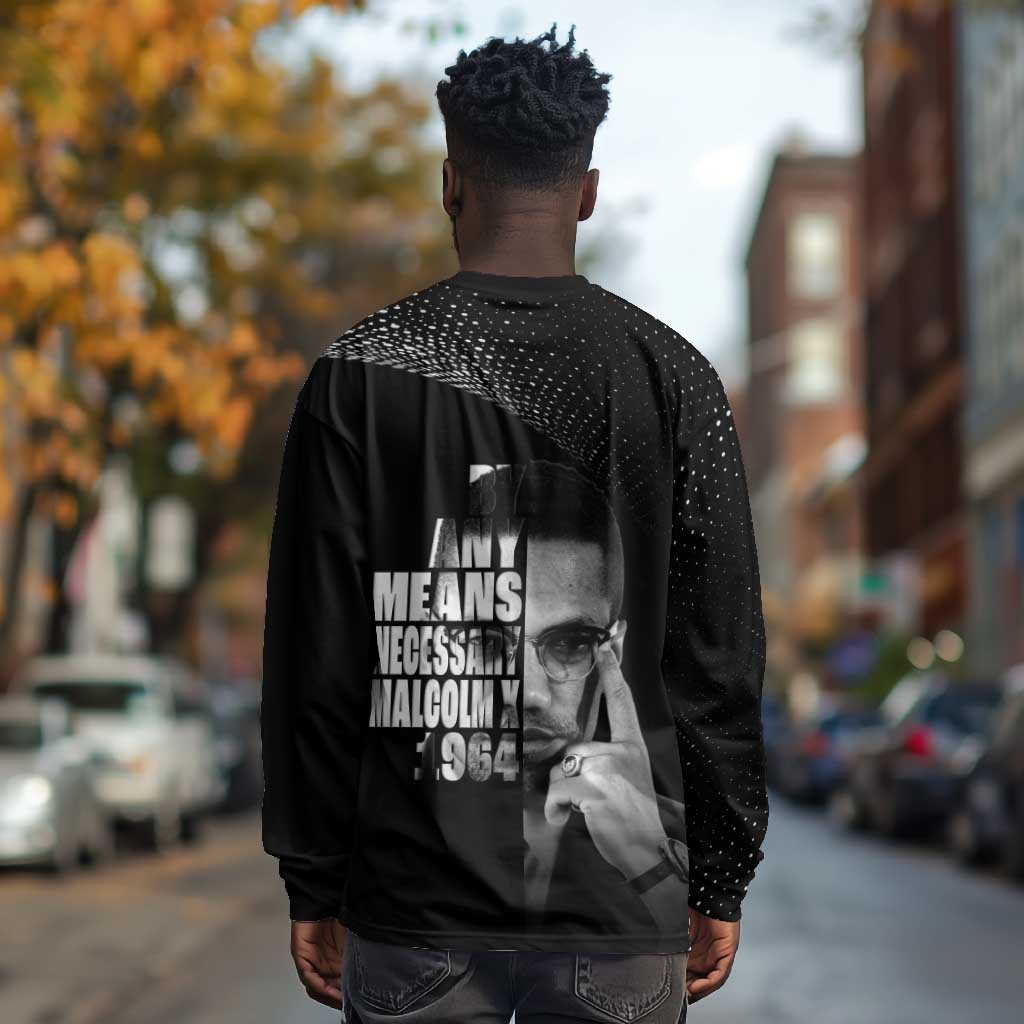 African America Heroes Malcolm X Long Sleeve Shirt By Any Means Necessary - African Pride