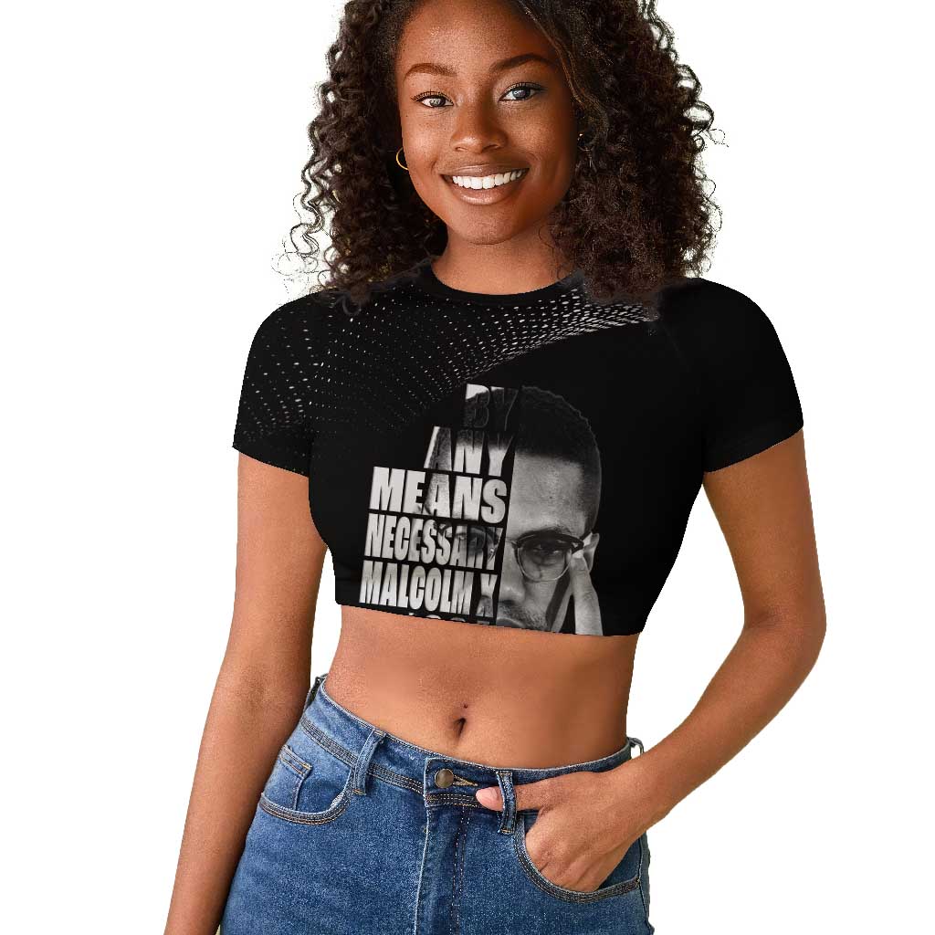 African America Heroes Malcolm X Raglan Cropped T shirt By Any Means Necessary LT15