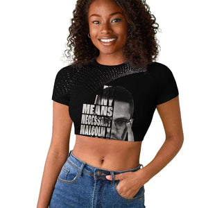 African America Heroes Malcolm X Raglan Cropped T shirt By Any Means Necessary LT15