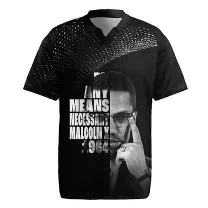 African America Heroes Malcolm X Rugby Jersey By Any Means Necessary LT15