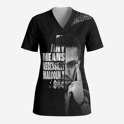 African America Heroes Malcolm X Scrub Top By Any Means Necessary - African Pride