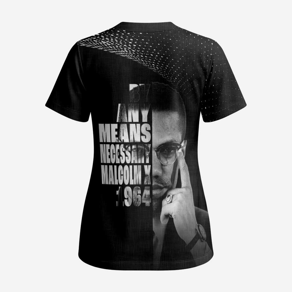 African America Heroes Malcolm X Scrub Top By Any Means Necessary - African Pride