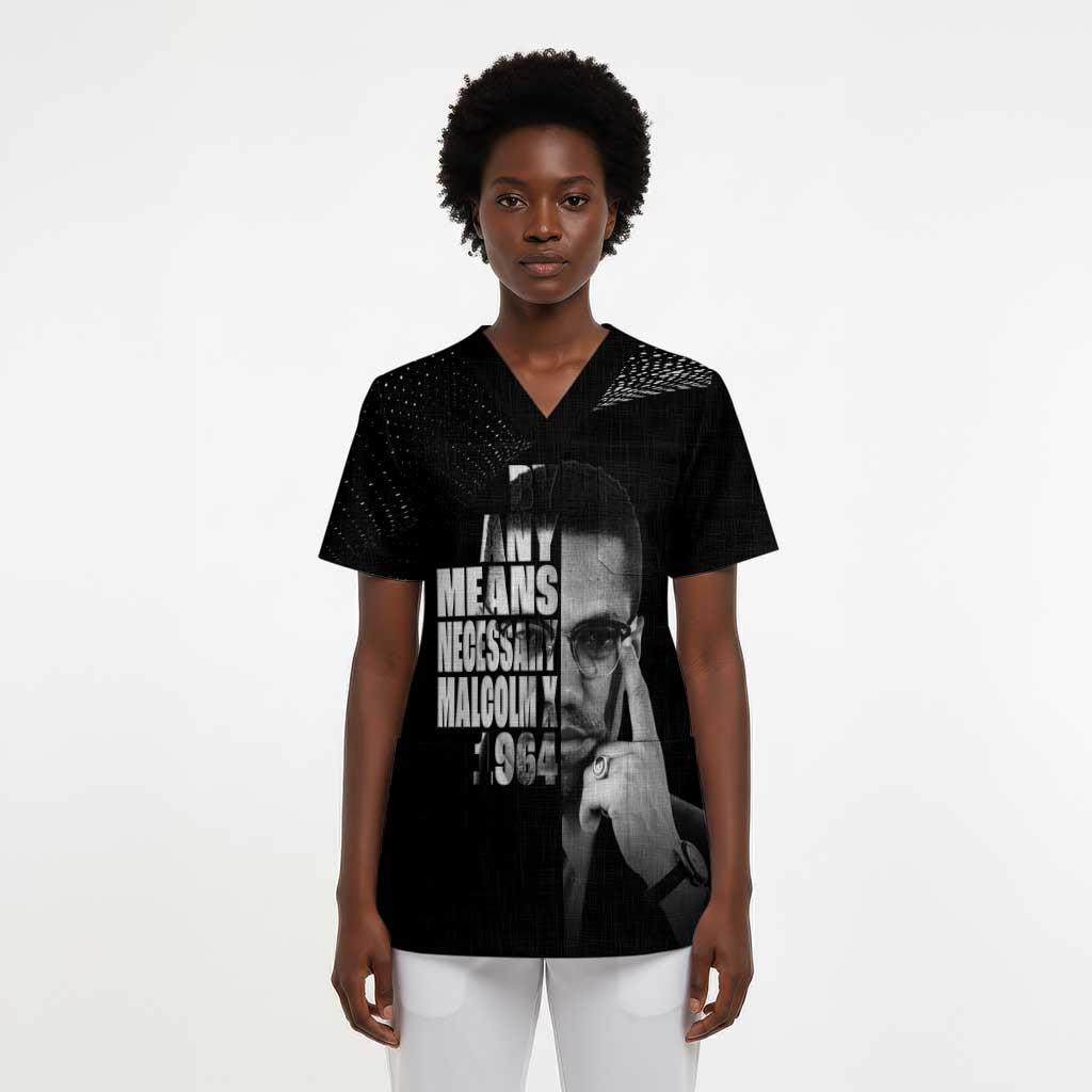 African America Heroes Malcolm X Scrub Top By Any Means Necessary - African Pride