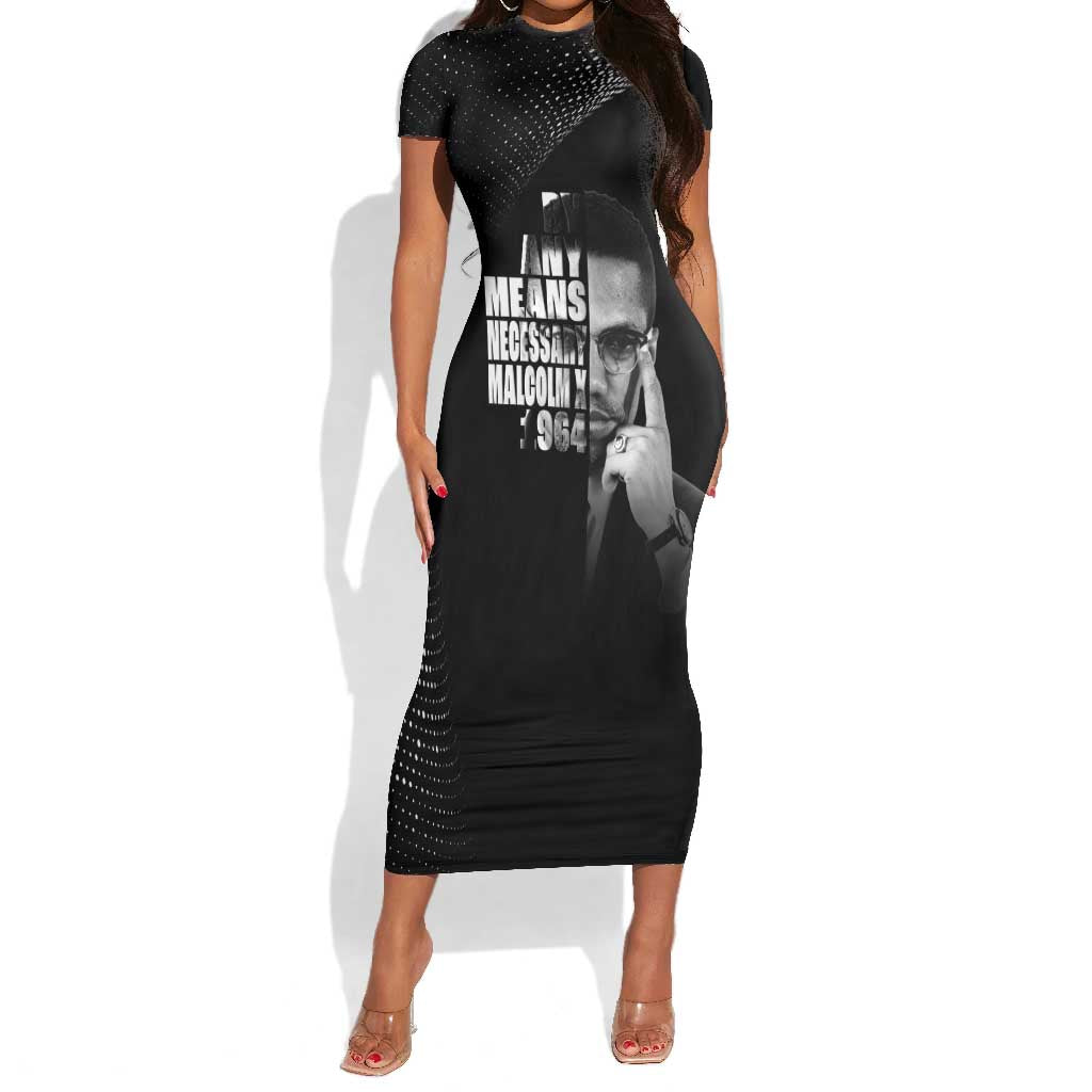 African America Heroes Malcolm X Short Sleeve Bodycon Dress By Any Means Necessary LT15