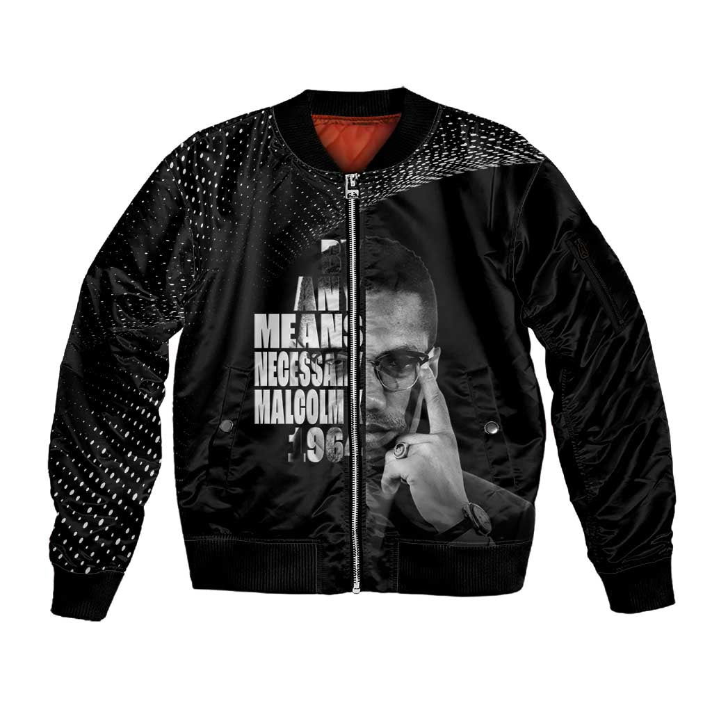 African America Heroes Malcolm X Sleeve Zip Bomber Jacket By Any Means Necessary - African Pride