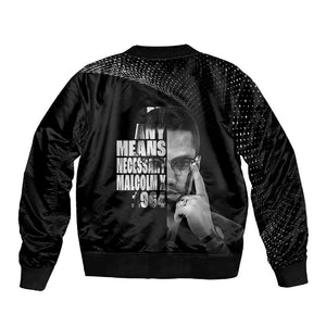 African America Heroes Malcolm X Sleeve Zip Bomber Jacket By Any Means Necessary - African Pride