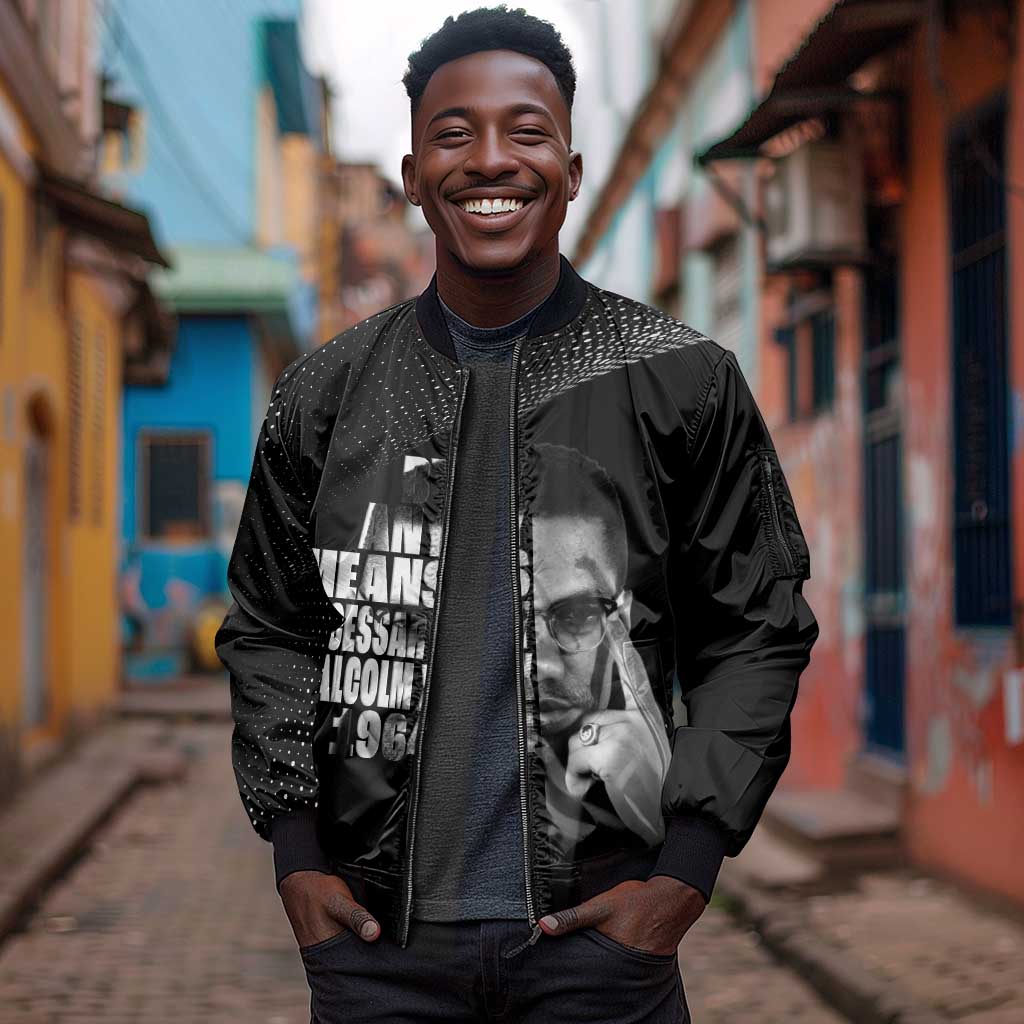 African America Heroes Malcolm X Sleeve Zip Bomber Jacket By Any Means Necessary - African Pride