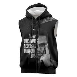 African America Heroes Malcolm X Sleeveless Zip Hoodie By Any Means Necessary - African Pride