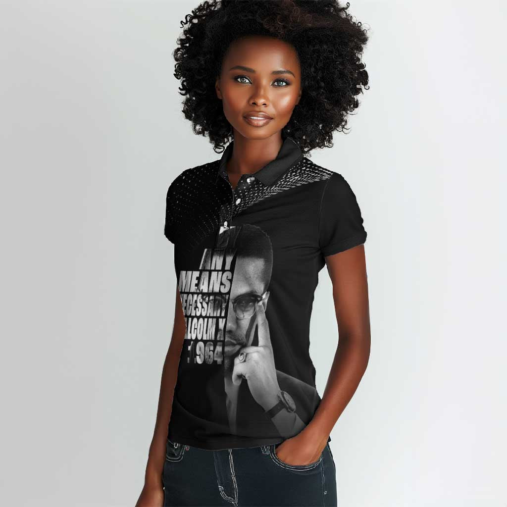 African America Heroes Malcolm X Women Polo Shirt By Any Means Necessary LT15