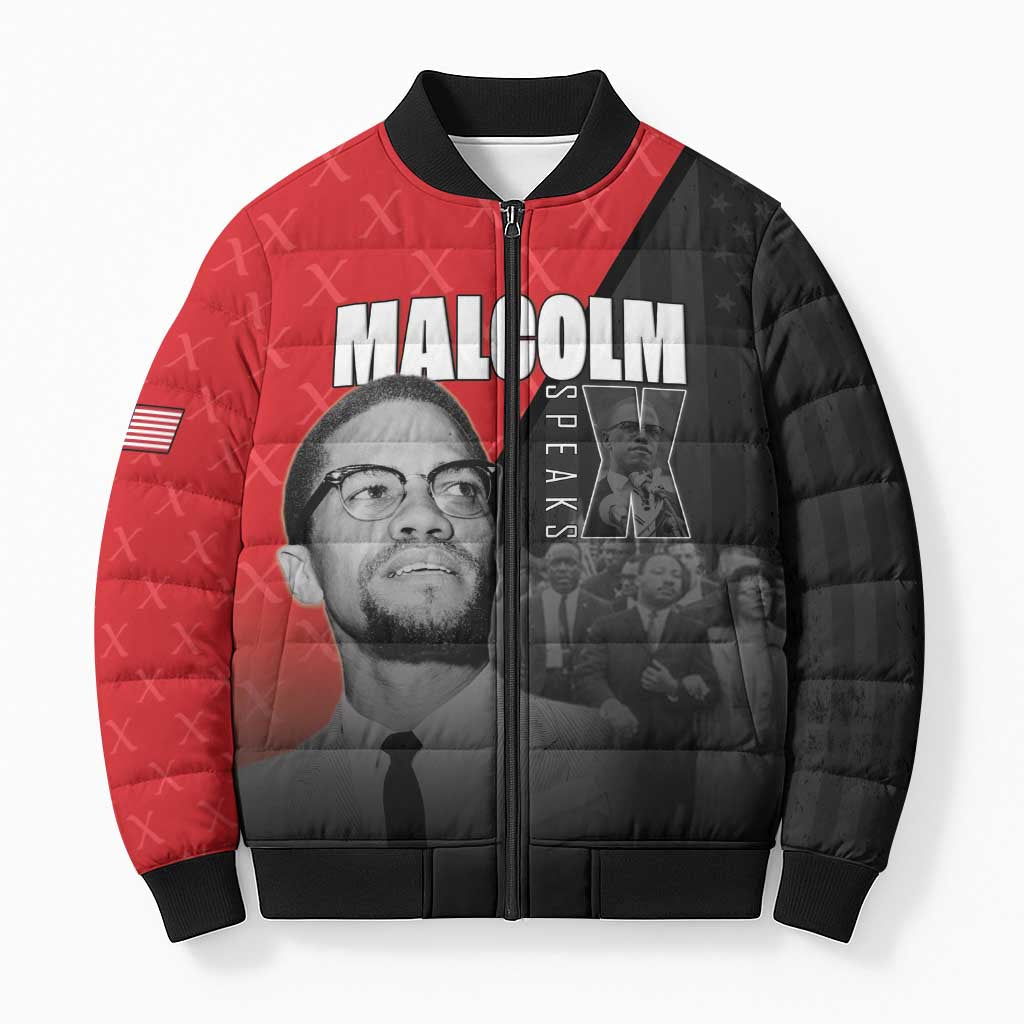 African America Heroes Bomber Puffer Jacket Malcolm X Speaks
