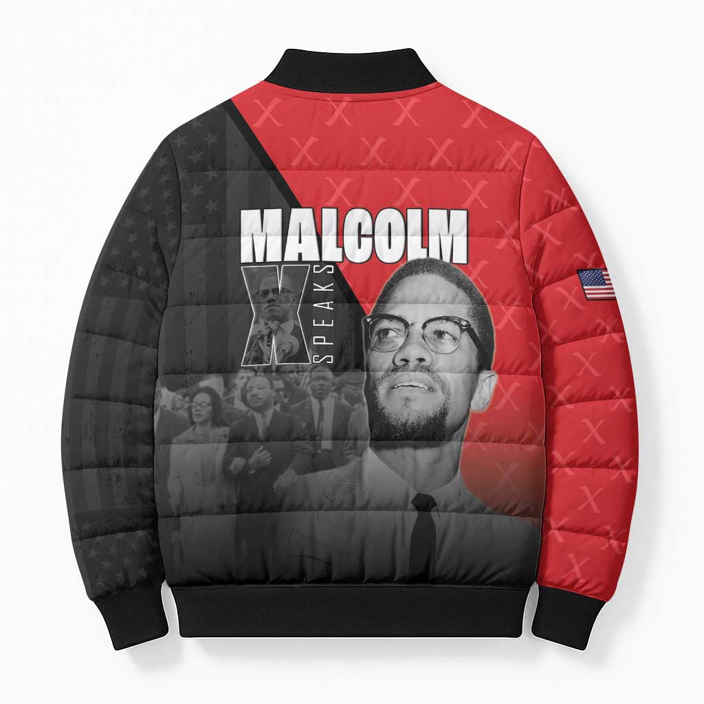 African America Heroes Bomber Puffer Jacket Malcolm X Speaks