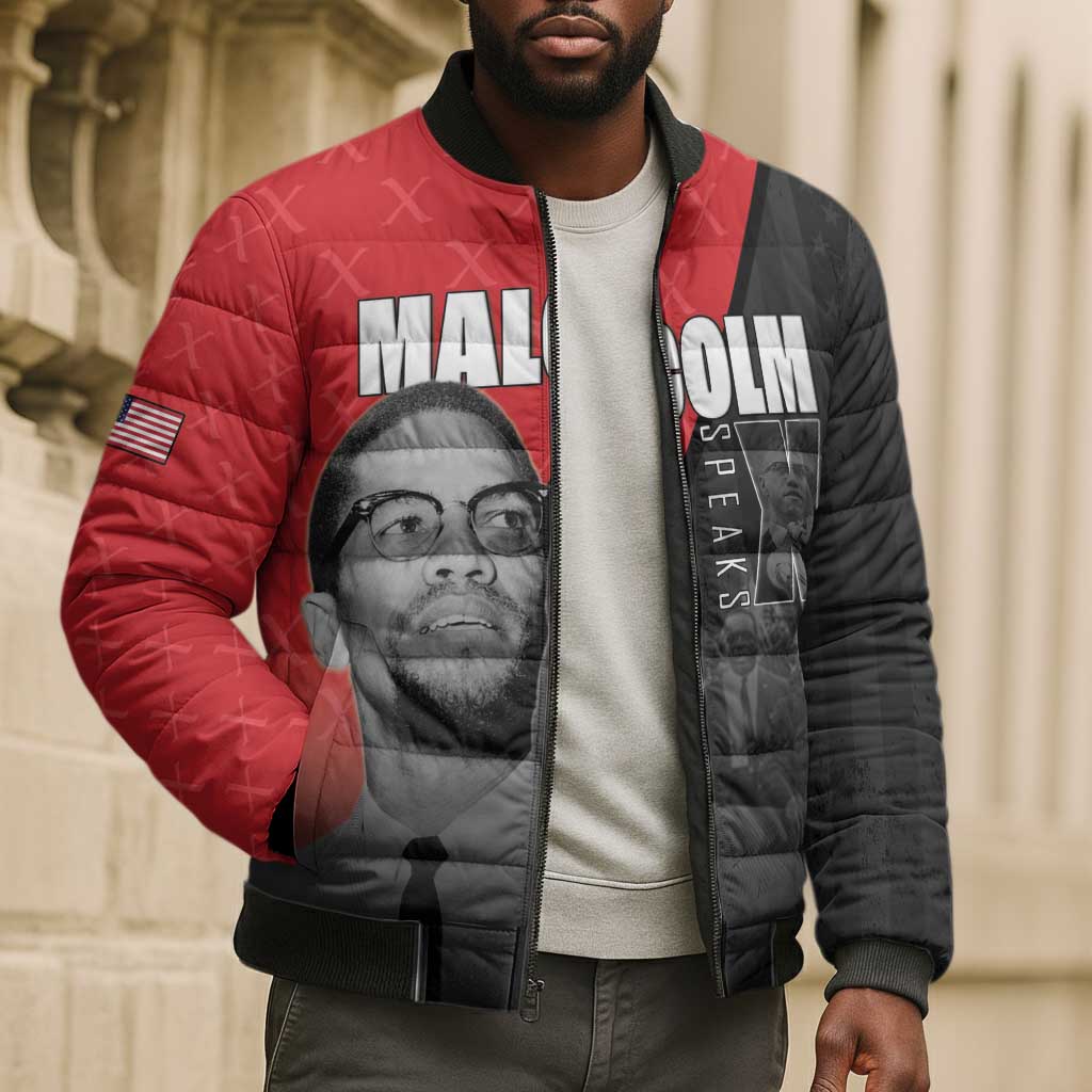 African America Heroes Bomber Puffer Jacket Malcolm X Speaks