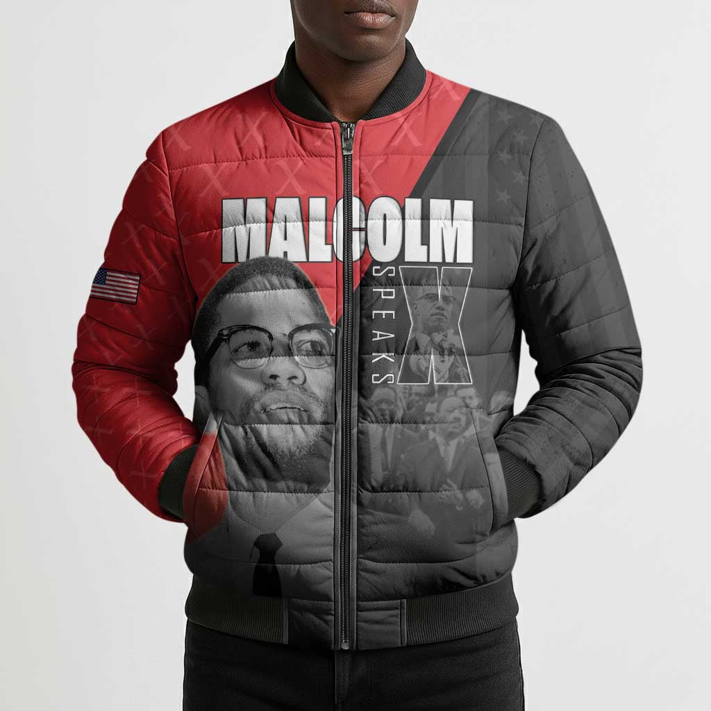 African America Heroes Bomber Puffer Jacket Malcolm X Speaks