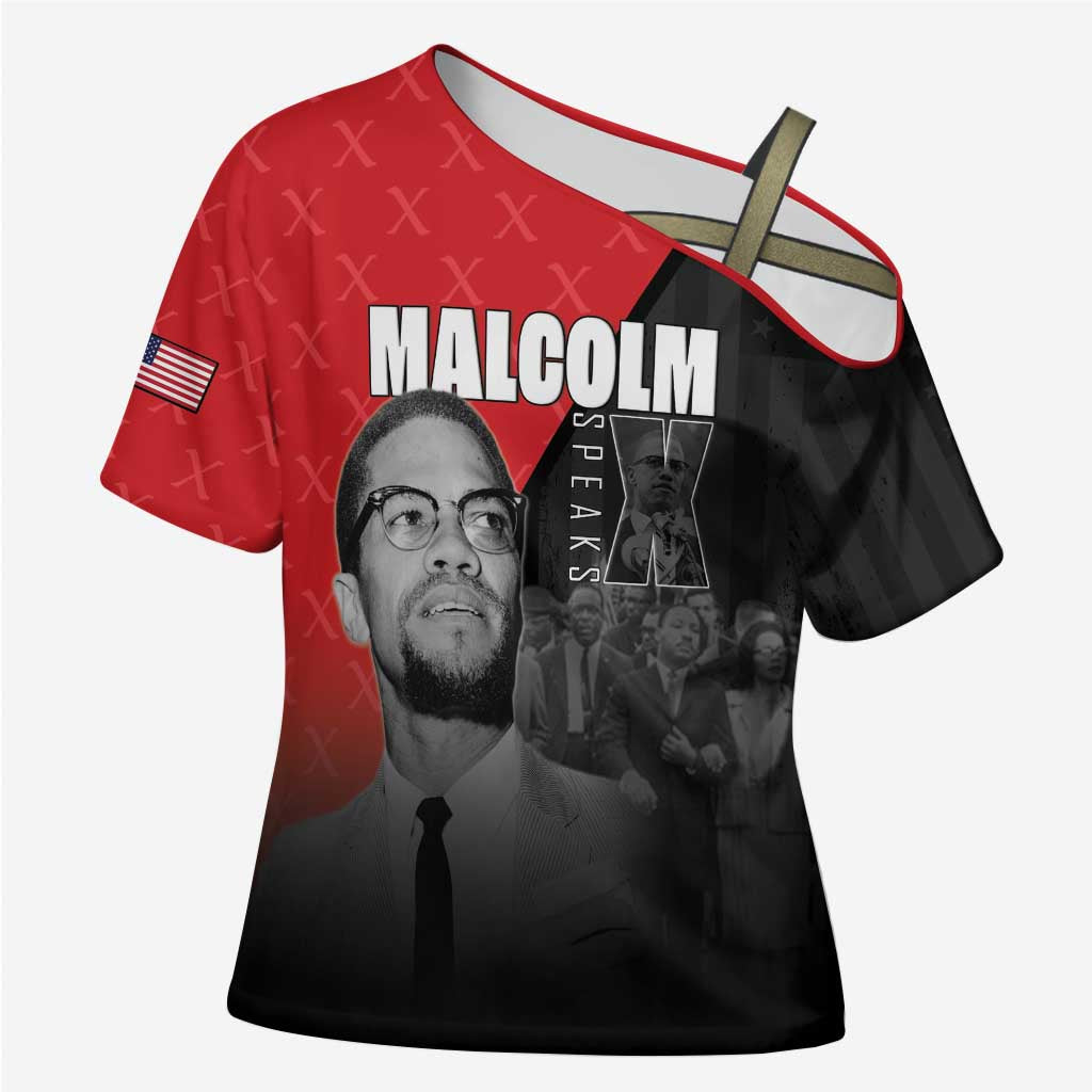 African America Heroes Cross Shoulder Shirt Malcolm X Speaks