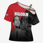 African America Heroes Cross Shoulder Shirt Malcolm X Speaks