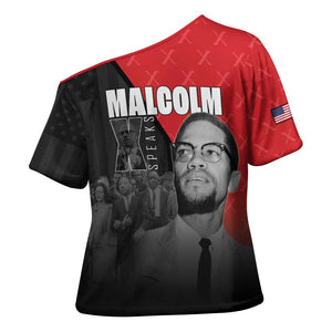 African America Heroes Cross Shoulder Shirt Malcolm X Speaks