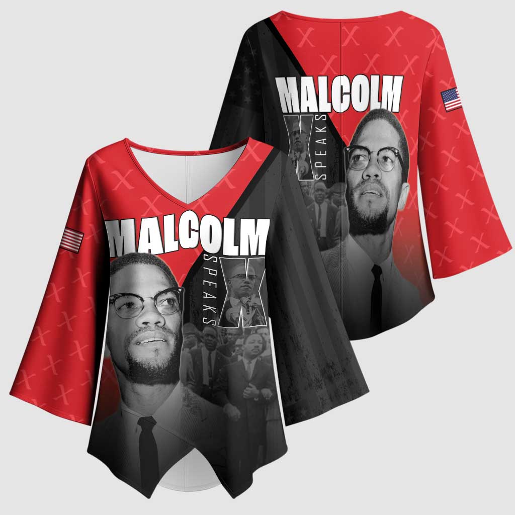 African America Heroes Kimono Sleeve Blouse Malcolm X Speaks