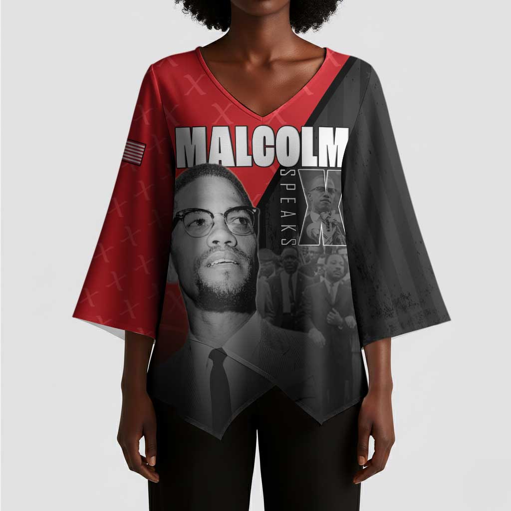 African America Heroes Kimono Sleeve Blouse Malcolm X Speaks