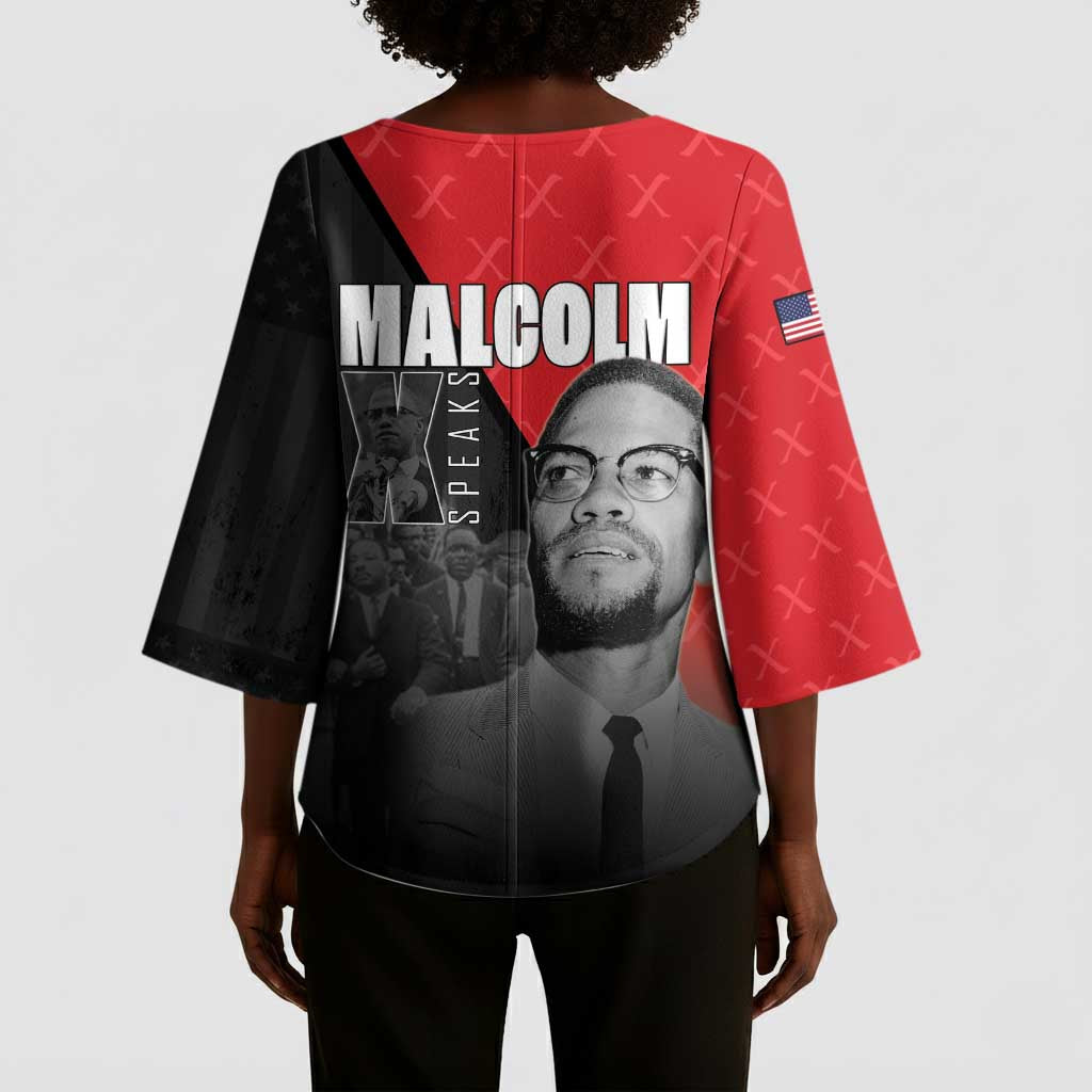 African America Heroes Kimono Sleeve Blouse Malcolm X Speaks