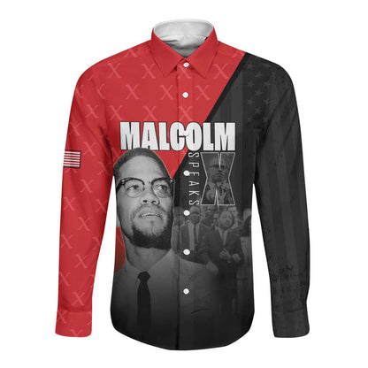 Malcolm X Speaks Long Sleeve Button Shirt Legacy of the Civil Rights Leaders - African Pride