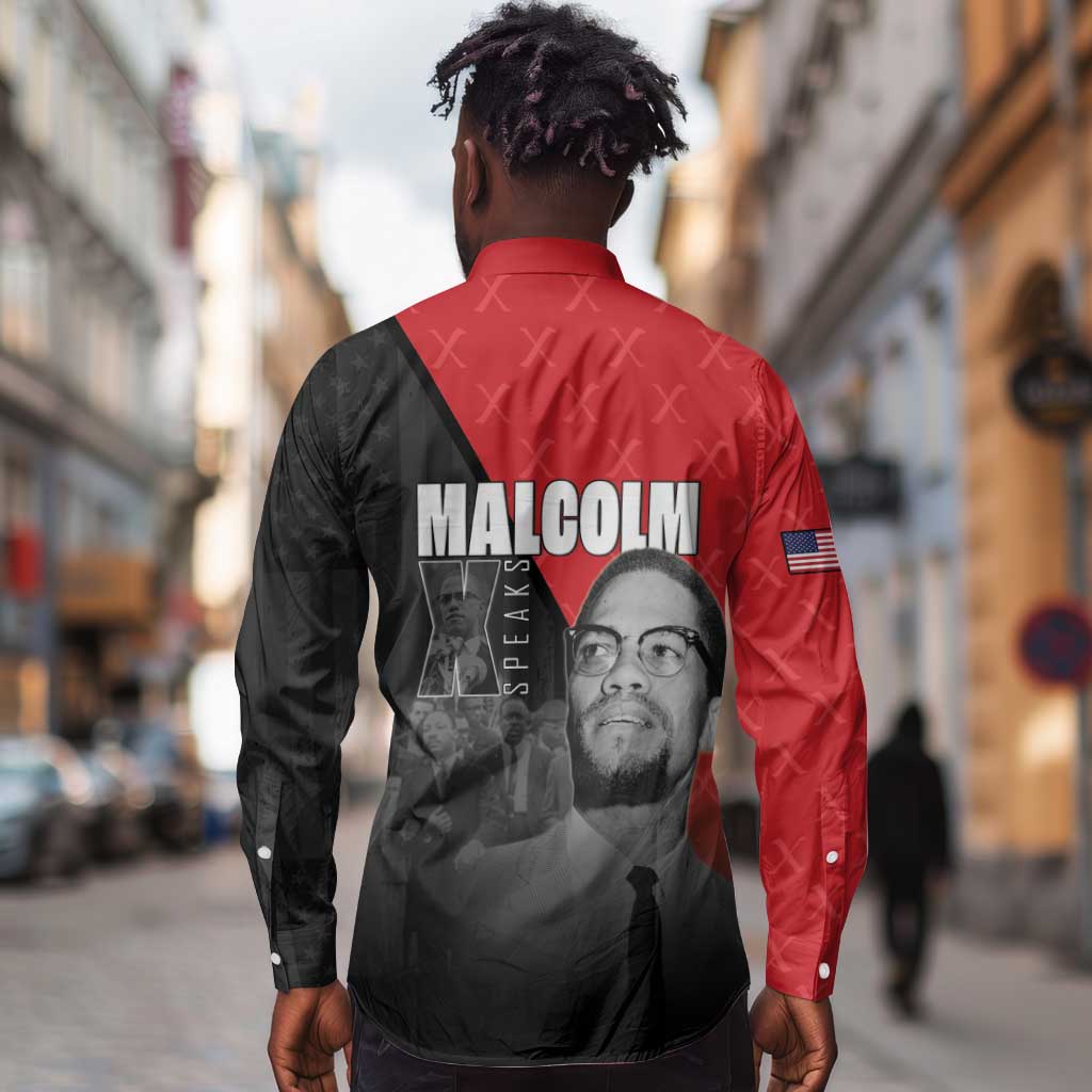 Malcolm X Speaks Long Sleeve Button Shirt Legacy of the Civil Rights Leaders - African Pride