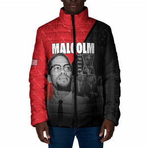 African America Heroes Padded Jacket Malcolm X Speaks